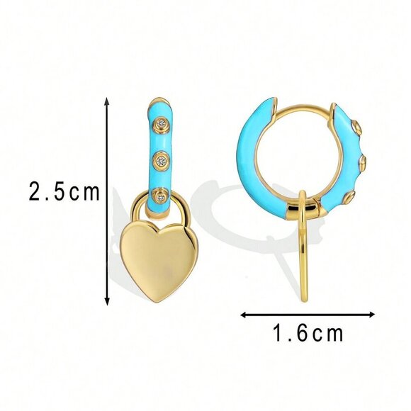 Blue Elegant Women's Glamorous Heart Shaped Hoop  Earrings - Picture 4 of 4